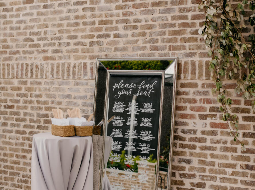 Houston wedding event rentals welcome signage and styled entry décor for wedding reception