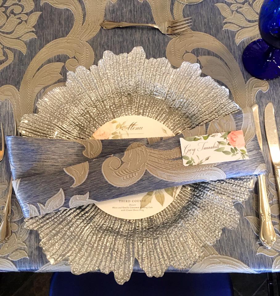 Navy Blue/Silver Charlotte Damask Napkin - Image 2