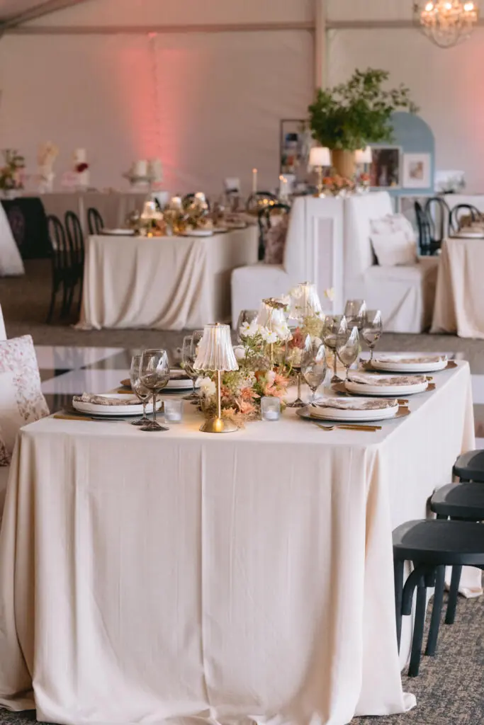 table chair rental Houston wedding reception setup at Houston Botanic Garden