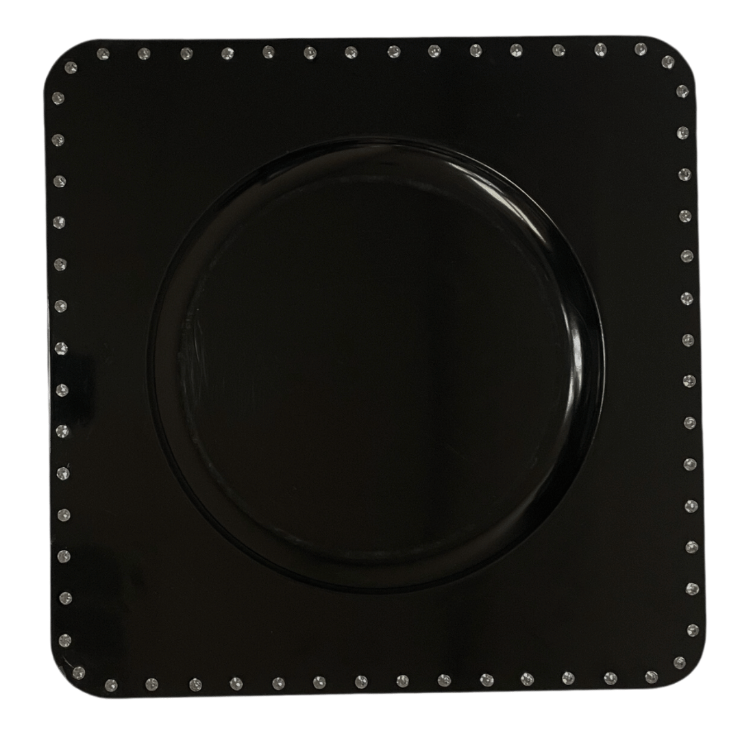 Acrylic Charger: Black Square Rhinestone