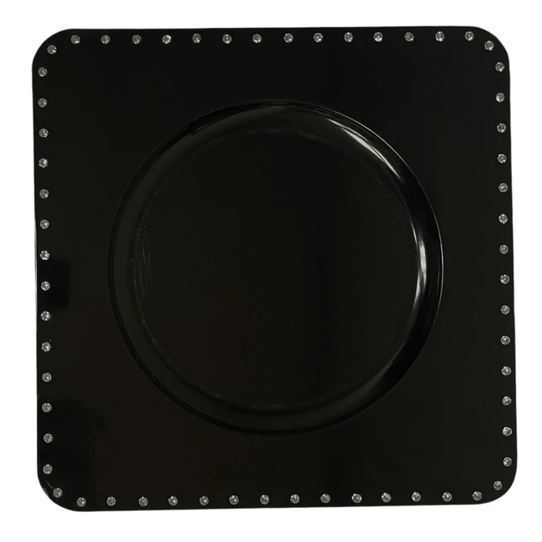 Acrylic Charger: Black Square Rhinestone