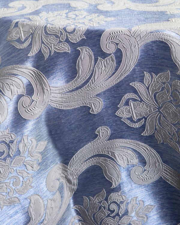 Charlotte Damask Tablecloth: Blue & Silver