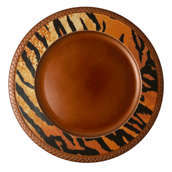 Acrylic Charger: Orange & Black Animal Print