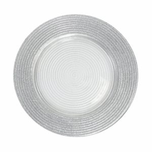 Glass Charger: Thick Silver Glitter Band (Ribbed)