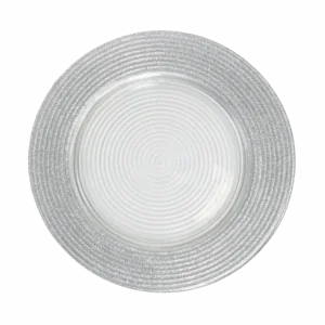 Glass Charger: Thick Silver Glitter Band (Ribbed)