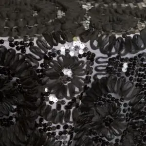 Chiffon Floral Sequin: Black