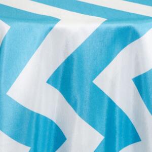 Chevron Satin Tablecloth: Aqua/ White