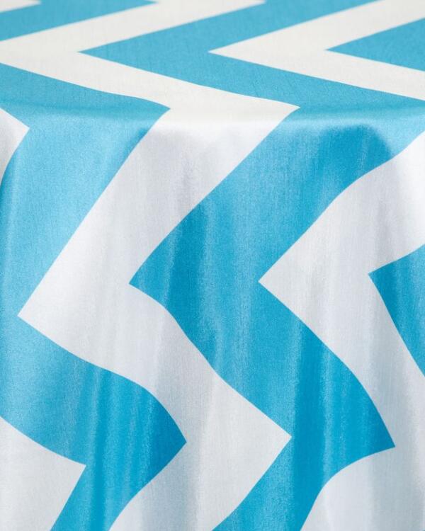 Chevron Satin Tablecloth: Aqua/ White