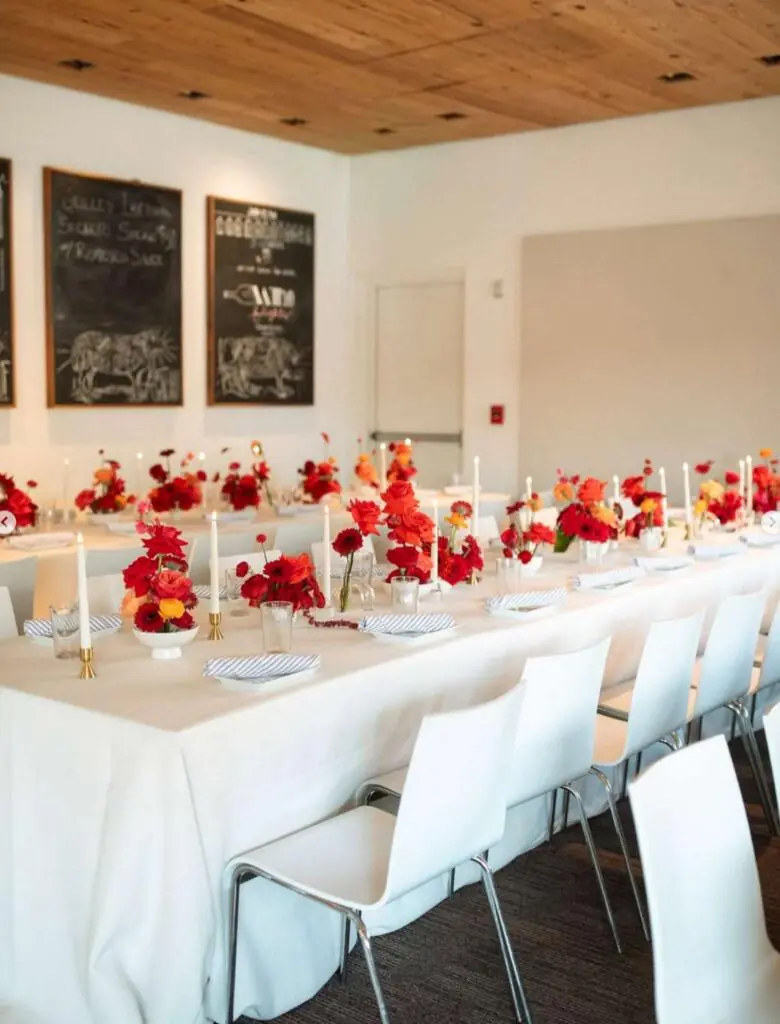 event rental budget planning with tables, chairs, linens, and place settings for a formal event
