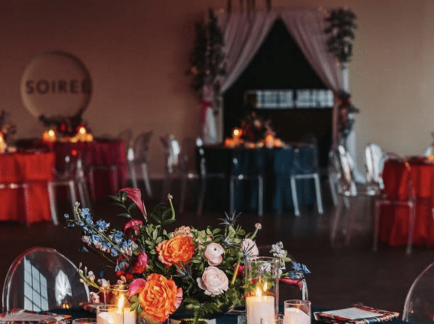 book event rentals Houston table setup with linens and floral decor