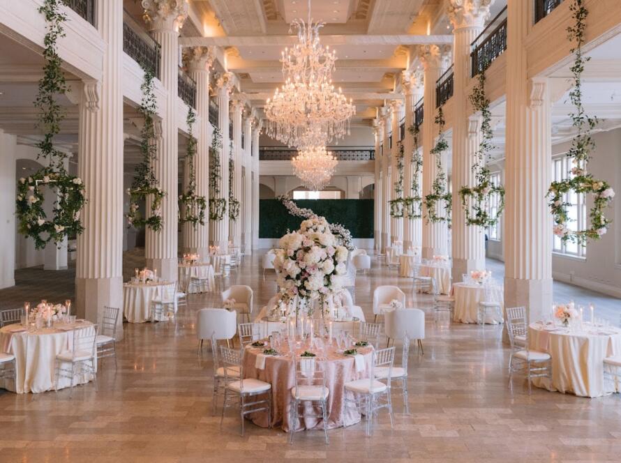 Luxury event rentals Houston ballroom setup with elegant wedding reception décor and premium event design