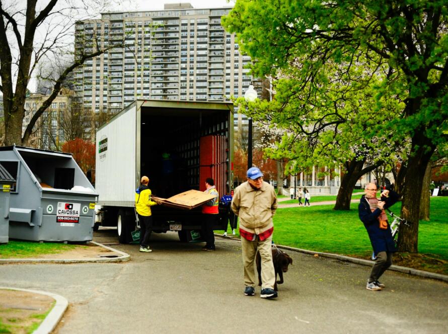 Event rental delivery crew unloading equipment for a Houston event