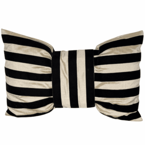 Champagne / Black Striped Velvet Bow Pillow