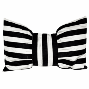 White / Black Striped Velvet Bow Pillow