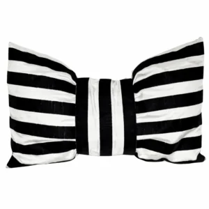 White / Black Striped Velvet Bow Pillow